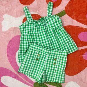 Janie and Jack Green and White Gingham Tank & Shorts Set